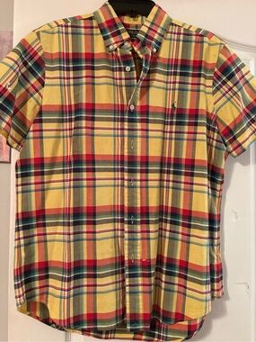 New Men Polo by Ralph Lauren Yellow Plaid Short-Sleeve Button-Down Shirt
